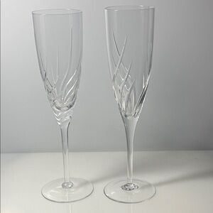 Rogaska Clear Crystal Champagne Flute Pair with Cut Detail